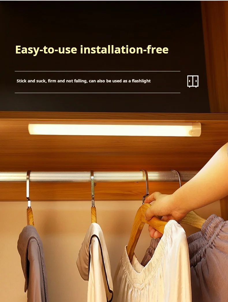 1pc Wireless Rechargeable LED Motion Sensor Cabinet Light - Ideal for Closet, Kitchen, Wardrobe, Stairs - Battery Operated Night