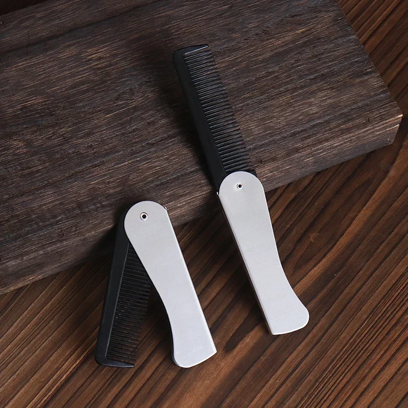 1pc Foldable Anti Static Pocket Steel Comb Men's Oil Head Portable Beard Comb Foldable Styling Tool Special for Real Hair Wigs