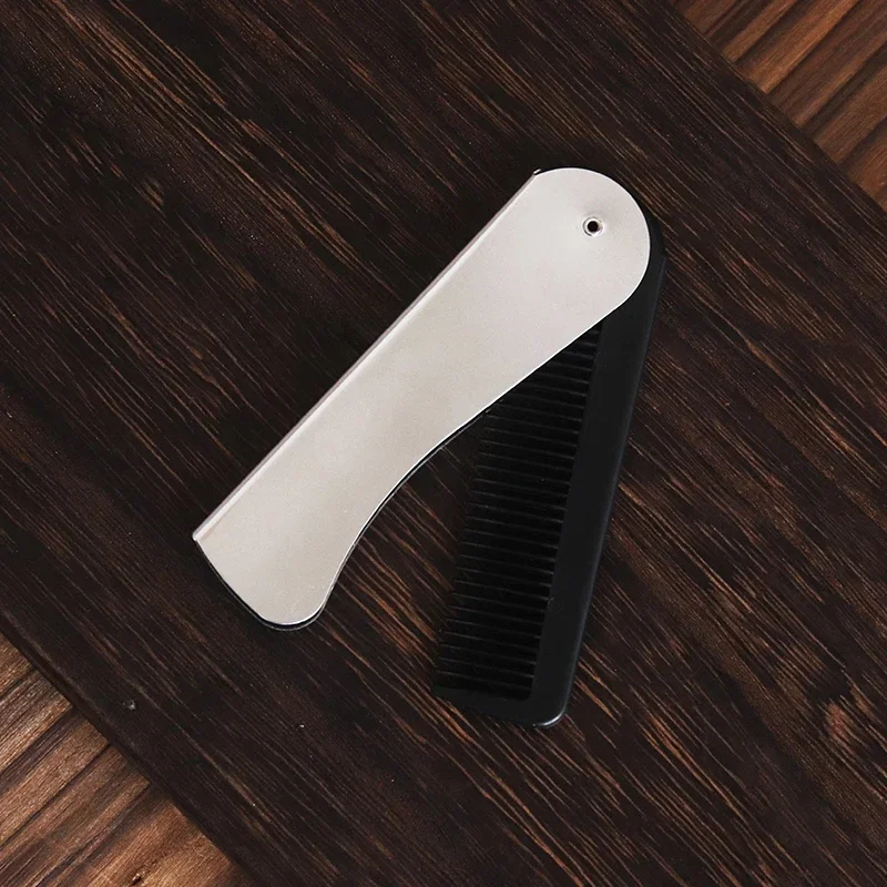 1pc Foldable Anti Static Pocket Steel Comb Men's Oil Head Portable Beard Comb Foldable Styling Tool Special for Real Hair Wigs