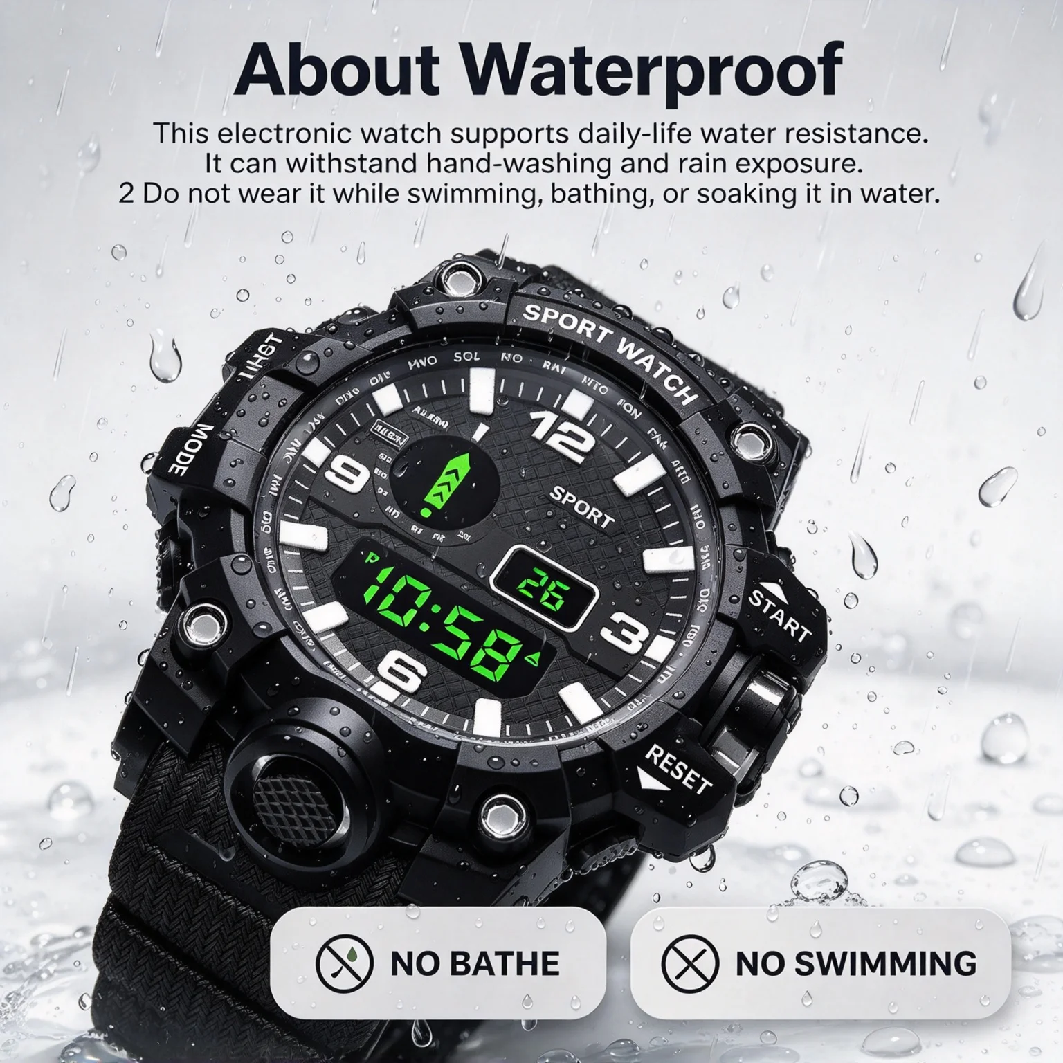 Fashion Men's Watch Sports Electronic Wristwatch Large Dial Multifunctional Waterproof Luminous Alarm Kids Male's Military Watch