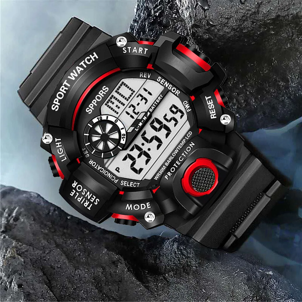 Fashion Men's Watch Sports Electronic Wristwatch Large Dial Multifunctional Waterproof Luminous Alarm Kids Male's Military Watch