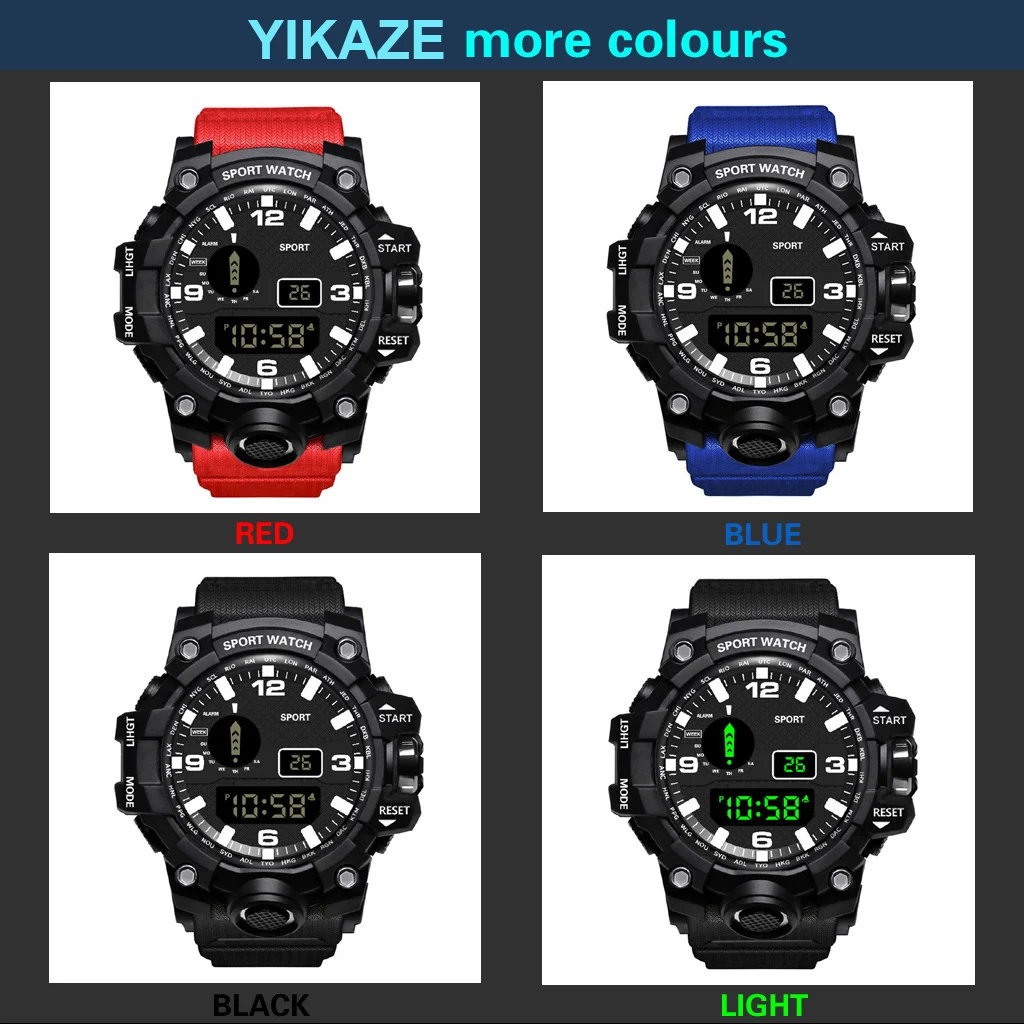 Fashion Men's Watch Sports Electronic Wristwatch Large Dial Multifunctional Waterproof Luminous Alarm Kids Male's Military Watch