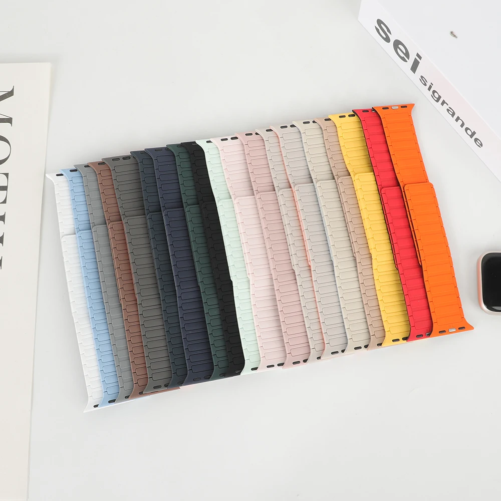 Magnetic Loop Strap for Apple Watch Bands 46mm 44mm 40mm 45mm 41mm 42mm Silicone Bracelet iWatch Series 12 11 10 9 SE Ultra 4 3