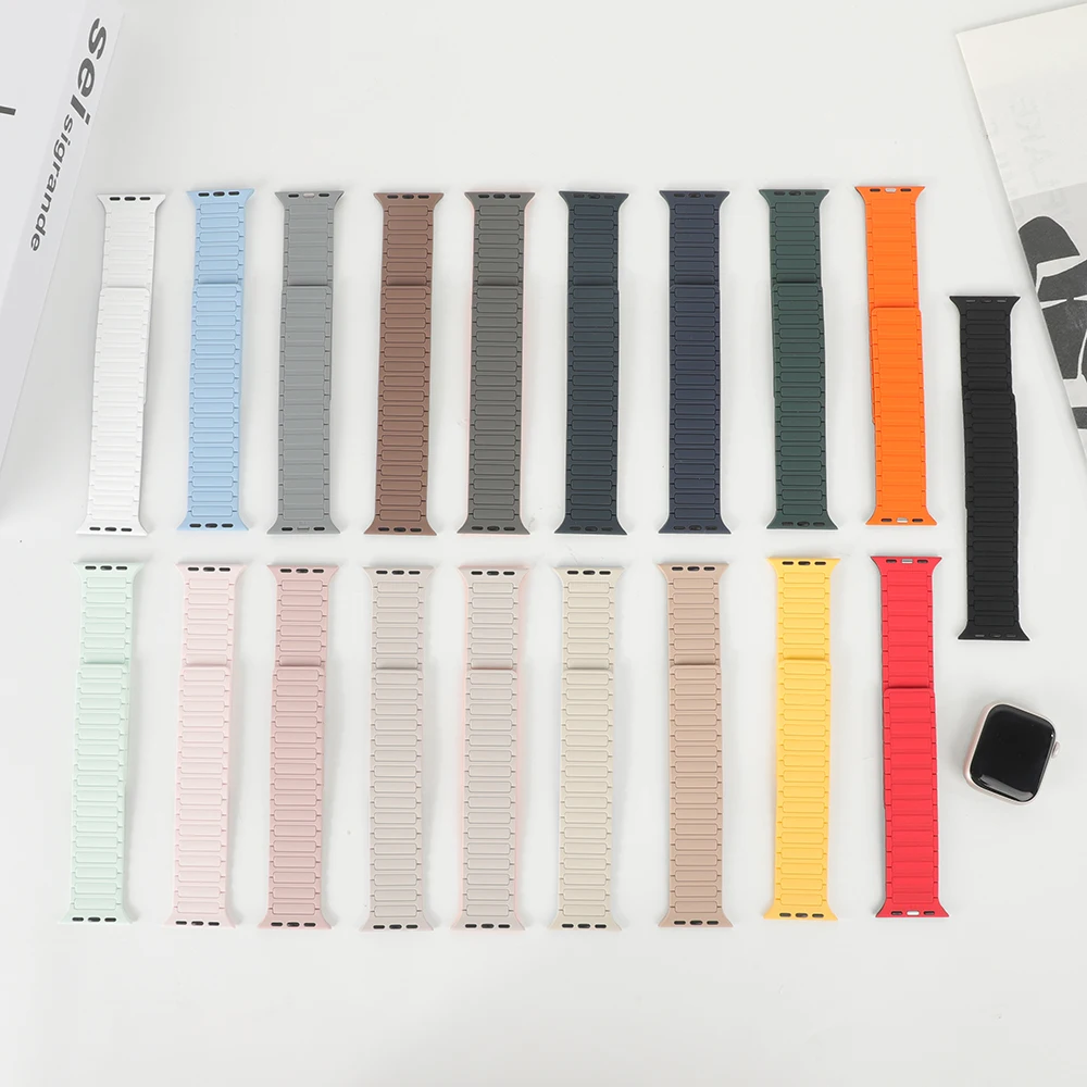 Magnetic Loop Strap for Apple Watch Bands 46mm 44mm 40mm 45mm 41mm 42mm Silicone Bracelet iWatch Series 12 11 10 9 SE Ultra 4 3