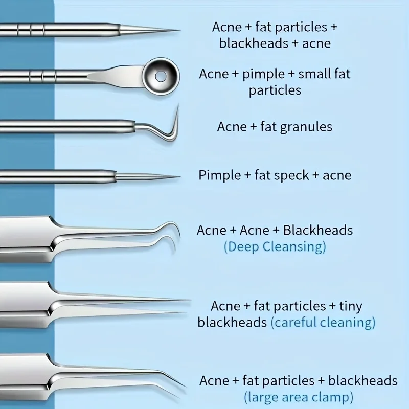 8-Piece Blackhead Remover Kit – Stainless Steel Blemish & Acne Extraction Tools – Professional Pimple Popper Set for All Skin