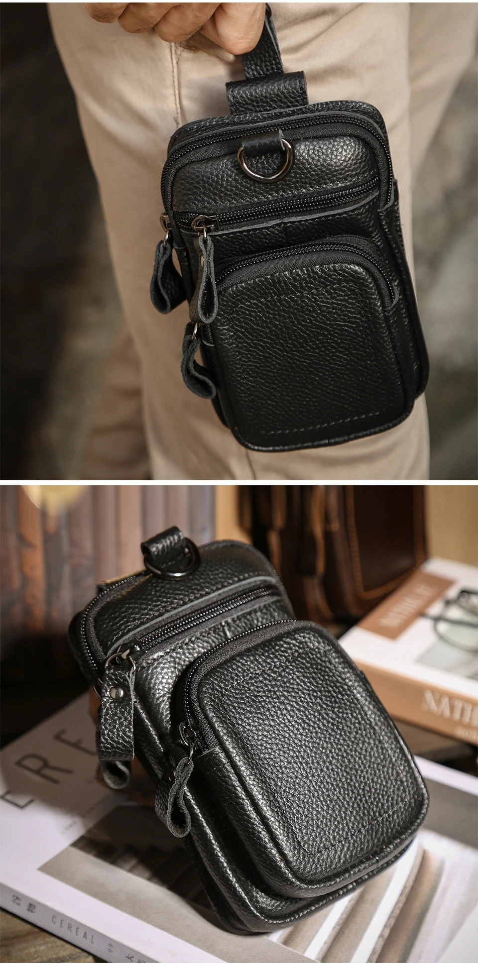 JOYIR Men's Leather Waist Bag Vintage Cowhide Leather Man Belt Pouch Casual Male Fanny Pack Waist Pack Phone Pouch New