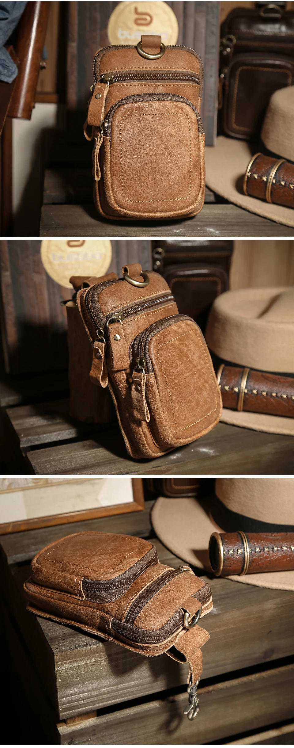 JOYIR Men's Leather Waist Bag Vintage Cowhide Leather Man Belt Pouch Casual Male Fanny Pack Waist Pack Phone Pouch New