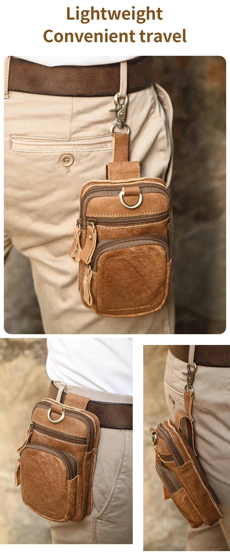 JOYIR Men's Leather Waist Bag Vintage Cowhide Leather Man Belt Pouch Casual Male Fanny Pack Waist Pack Phone Pouch New