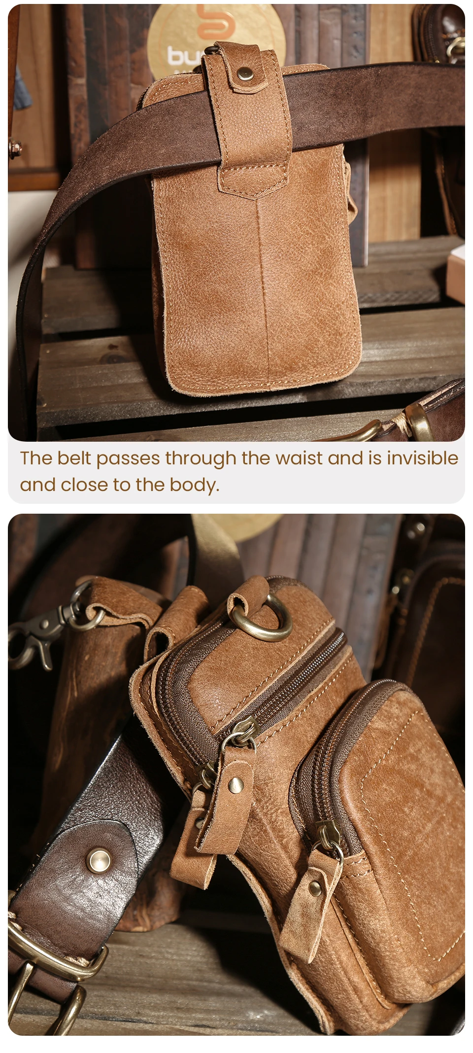 JOYIR Men's Leather Waist Bag Vintage Cowhide Leather Man Belt Pouch Casual Male Fanny Pack Waist Pack Phone Pouch New