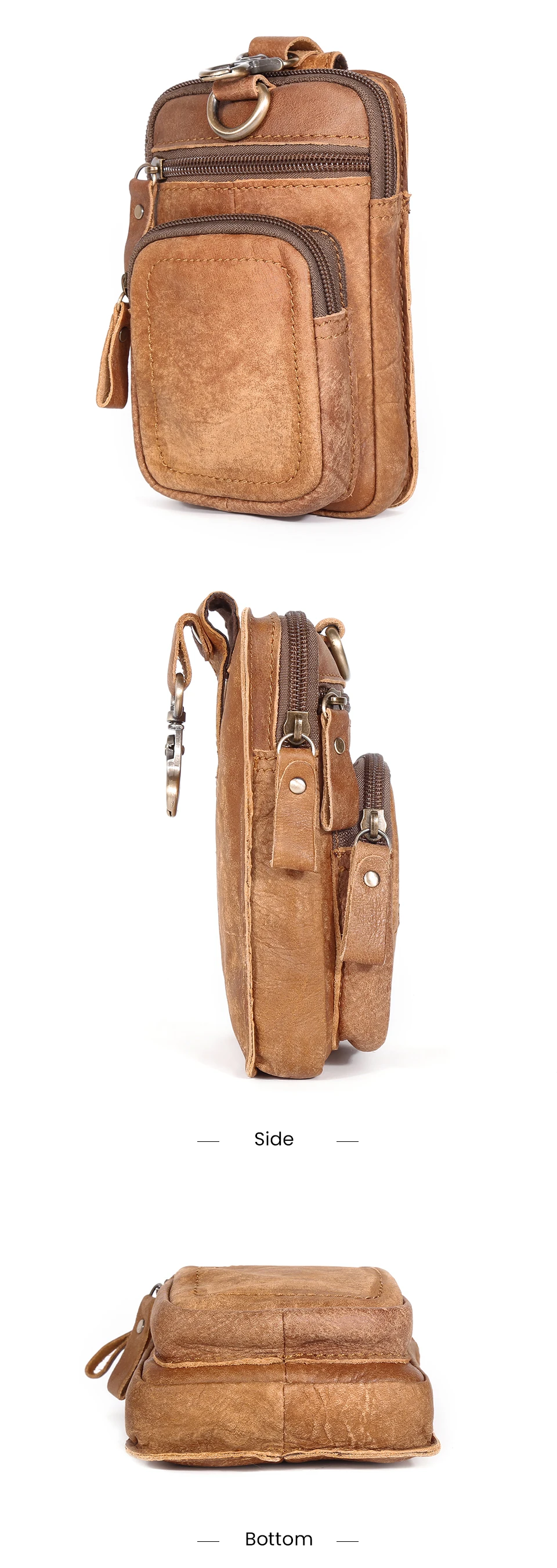 JOYIR Men's Leather Waist Bag Vintage Cowhide Leather Man Belt Pouch Casual Male Fanny Pack Waist Pack Phone Pouch New