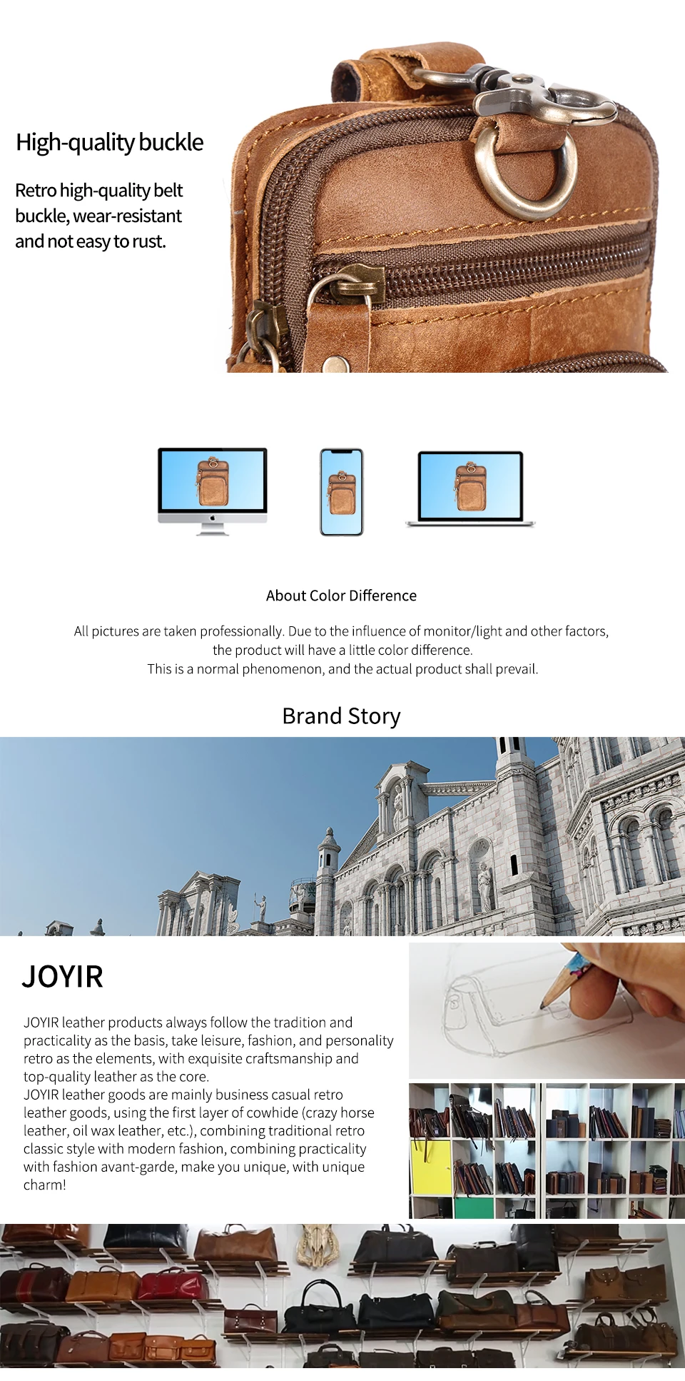 JOYIR Men's Leather Waist Bag Vintage Cowhide Leather Man Belt Pouch Casual Male Fanny Pack Waist Pack Phone Pouch New