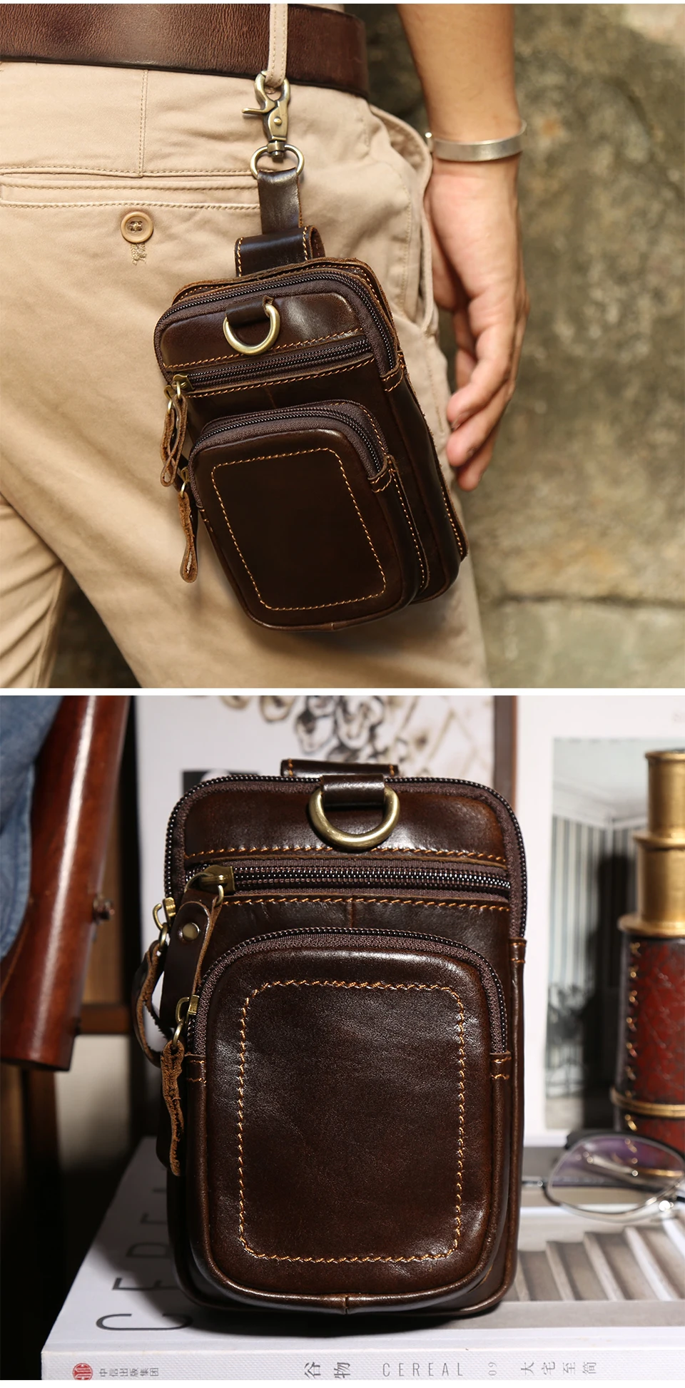 JOYIR Men's Leather Waist Bag Vintage Cowhide Leather Man Belt Pouch Casual Male Fanny Pack Waist Pack Phone Pouch New