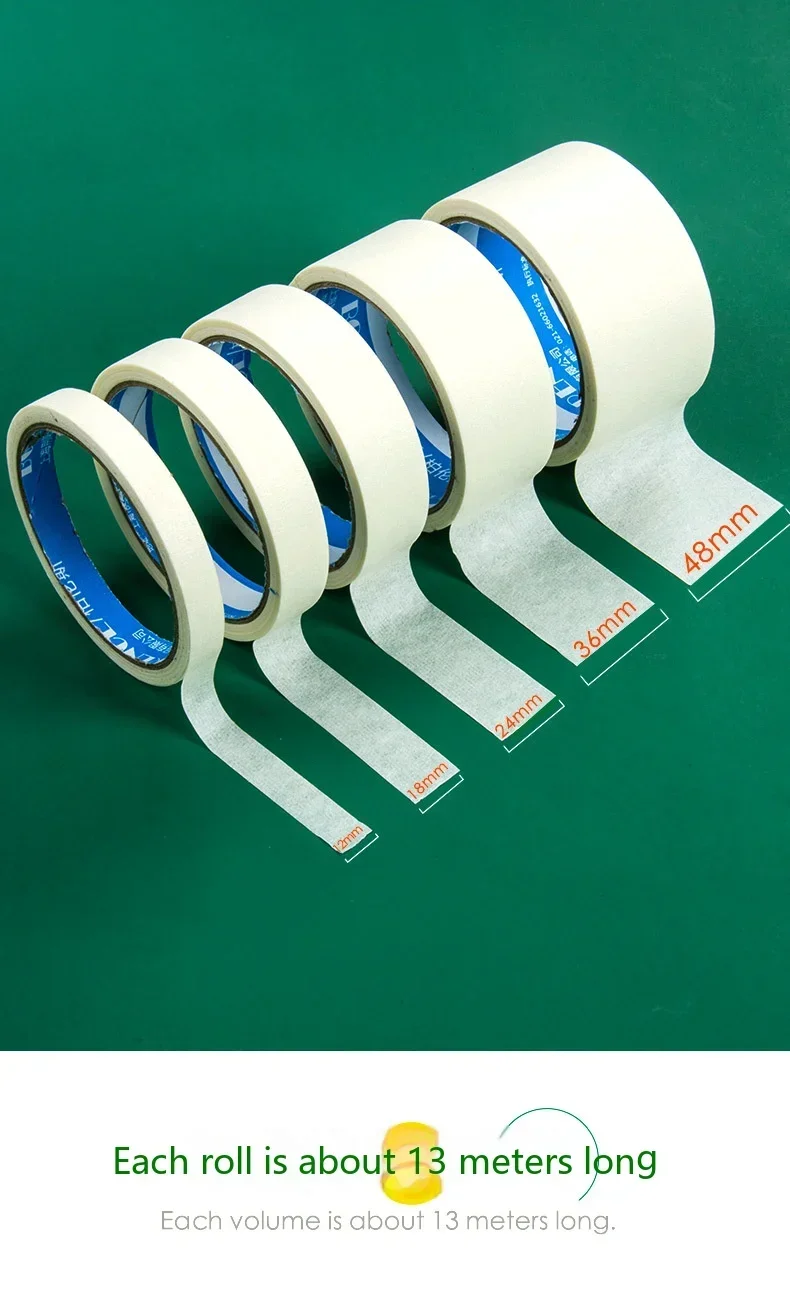 13M White Masking Tape 10mm-50mm Single Side Tape Oil Painting Art Painting Tape Watercolor Painting Tool Car Paintin