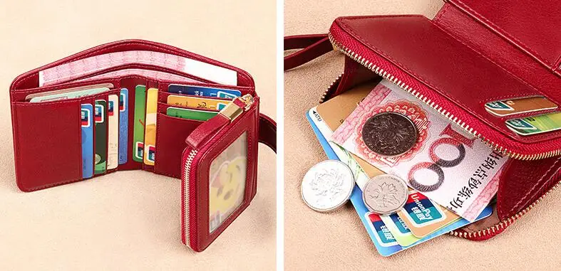 Fashion Women's Wallet Small Zipper Card Holder Coin Bag Large Capacity Cowhide Genuine Leather Purse for Girls Birthday Gifts