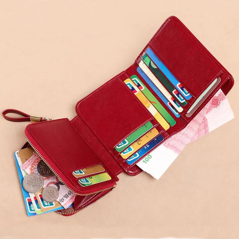 Fashion Women's Wallet Small Zipper Card Holder Coin Bag Large Capacity Cowhide Genuine Leather Purse for Girls Birthday Gifts