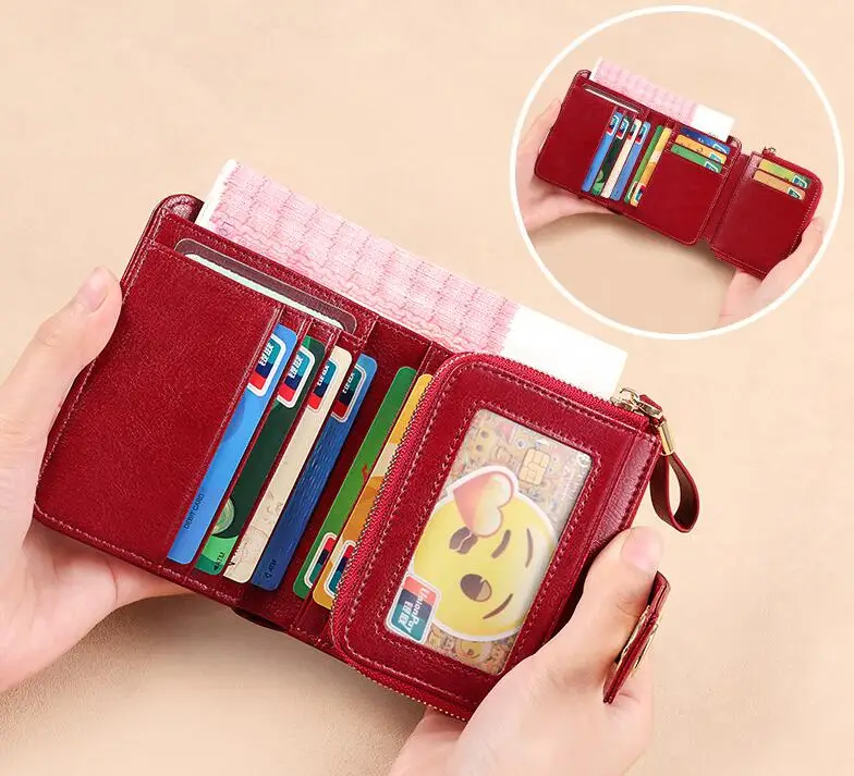Fashion Women's Wallet Small Zipper Card Holder Coin Bag Large Capacity Cowhide Genuine Leather Purse for Girls Birthday Gifts
