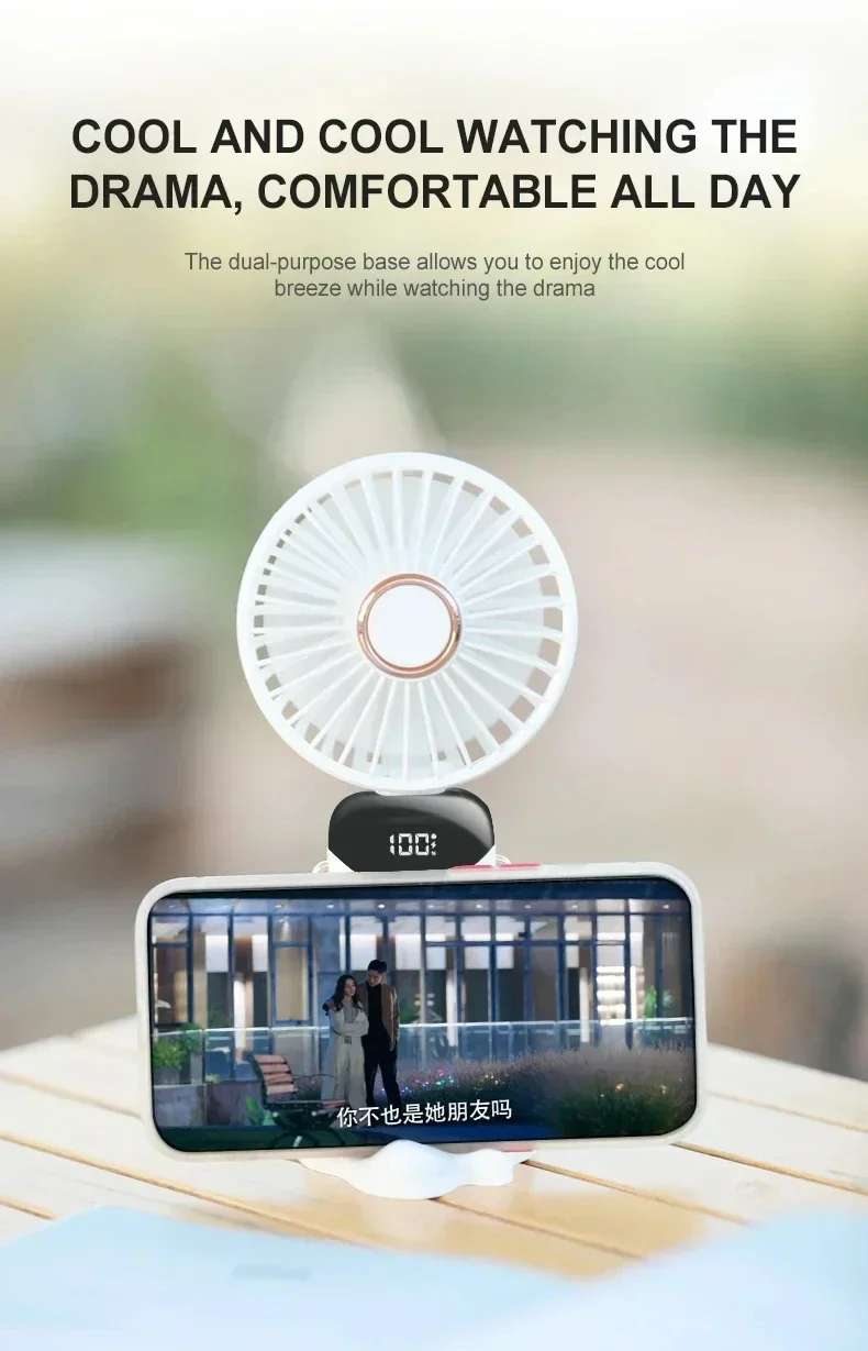 Portable Handheld Personal Rechargeable Fan LED Digital Display 90°Adjustable Rechargeable Fan , 5 Speed Wind Mini Aromatherapy