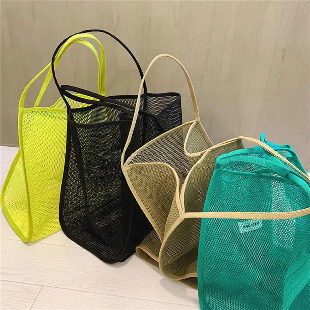 2024 New Styles Transparent Mesh Bag Fashionable Lightweight Versatile Portable Bag With Large Capacity Beach Mesh Shopping Bag