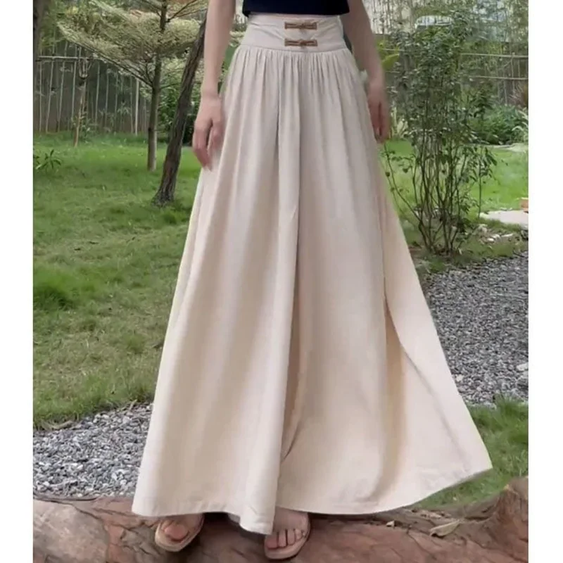 Summer Women Chinese Traditional Pants Lady Comfortable Baggy Wide Leg Straight Leg Trousers Female Fashion High Waisted Slacks