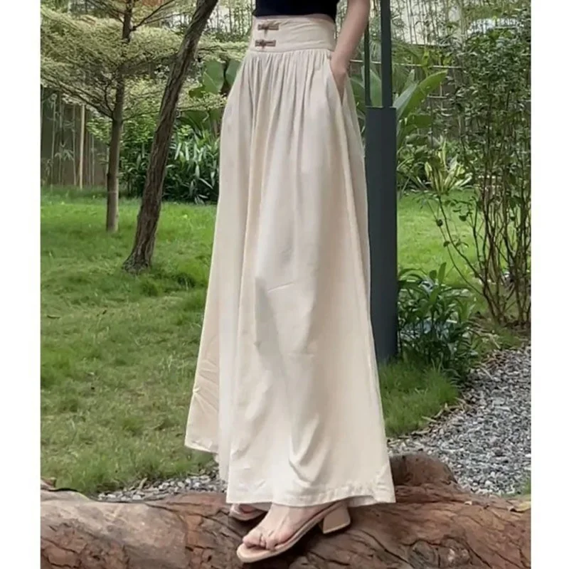 Summer Women Chinese Traditional Pants Lady Comfortable Baggy Wide Leg Straight Leg Trousers Female Fashion High Waisted Slacks