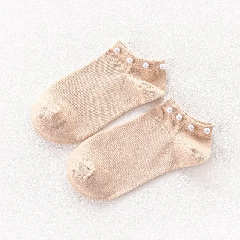 Women Socks Cotton Lovely Candy Color Imitation Pearl Women's Socks.Casual Ladies Girl's Short Female Socks Sox Hosiery
