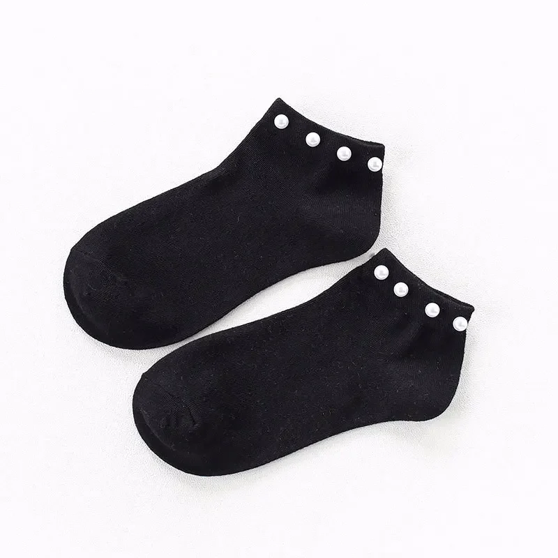 Women Socks Cotton Lovely Candy Color Imitation Pearl Women's Socks.Casual Ladies Girl's Short Female Socks Sox Hosiery