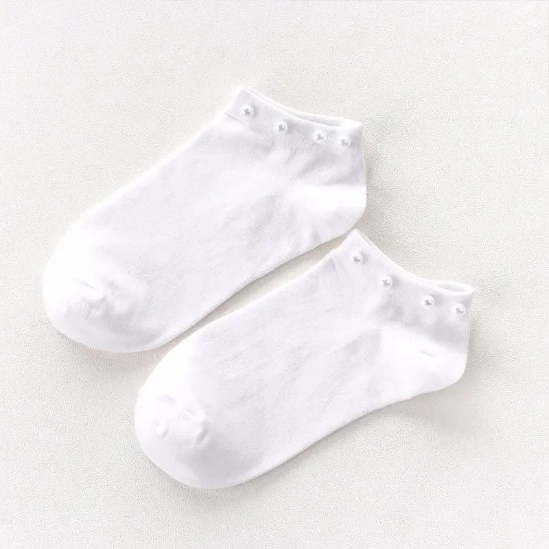 Women Socks Cotton Lovely Candy Color Imitation Pearl Women's Socks.Casual Ladies Girl's Short Female Socks Sox Hosiery