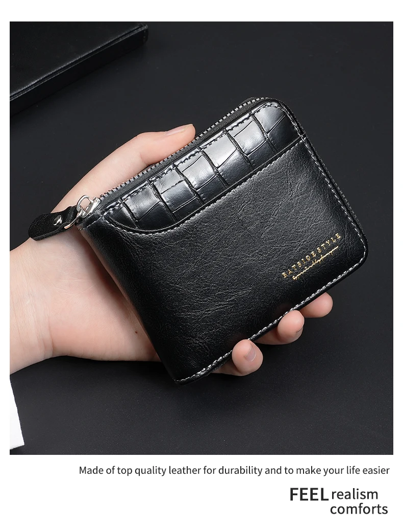 Leather Men’s Wallet Luxury Mens Purse Male Zipper Card Holders with Coin Pocket Rfid Wallets Gifts for Men Money Bag