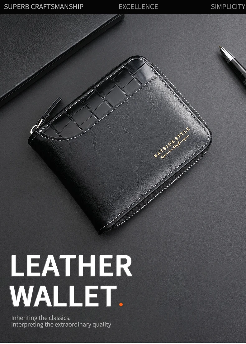 Leather Men’s Wallet Luxury Mens Purse Male Zipper Card Holders with Coin Pocket Rfid Wallets Gifts for Men Money Bag