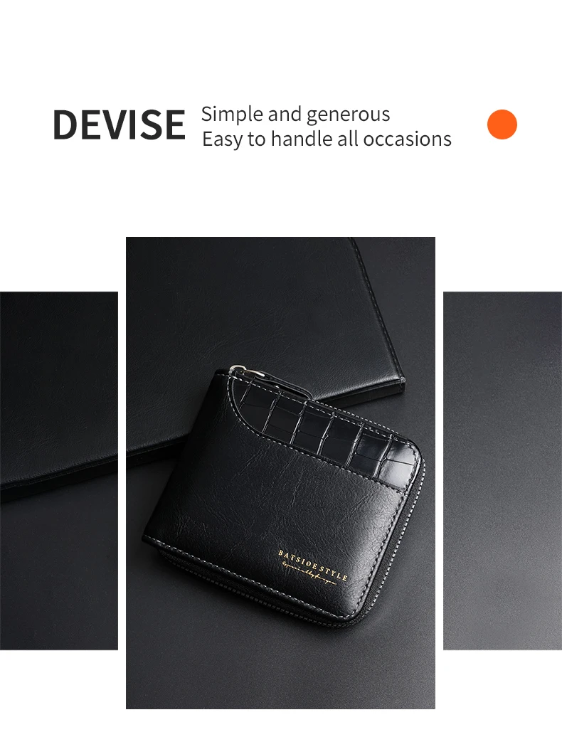 Leather Men’s Wallet Luxury Mens Purse Male Zipper Card Holders with Coin Pocket Rfid Wallets Gifts for Men Money Bag