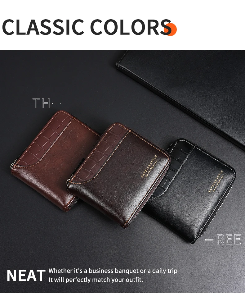 Leather Men’s Wallet Luxury Mens Purse Male Zipper Card Holders with Coin Pocket Rfid Wallets Gifts for Men Money Bag