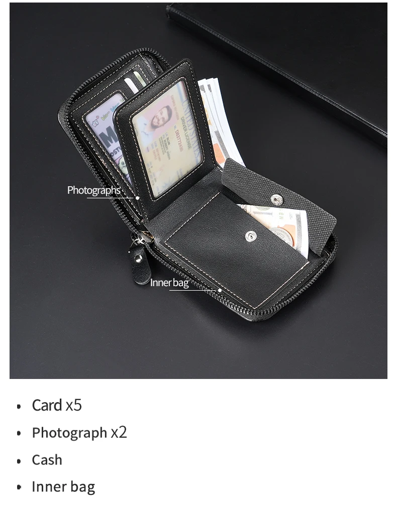 Leather Men’s Wallet Luxury Mens Purse Male Zipper Card Holders with Coin Pocket Rfid Wallets Gifts for Men Money Bag
