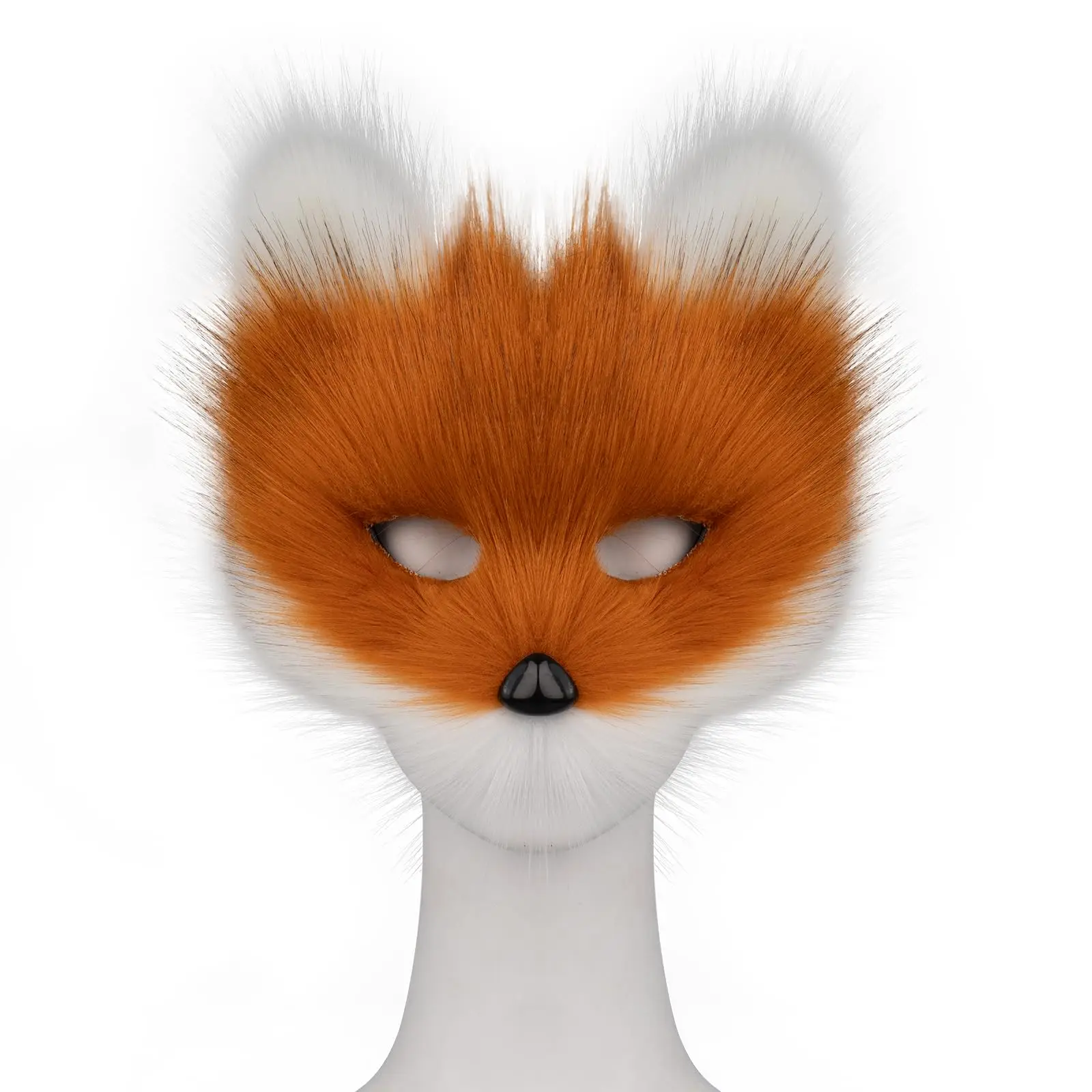 Girls Women Faux Fur Fox Tail Cat Wolf Cosplay Costume Set Plush Mask Fluffy Paw Gloves Halloween Christmas Party