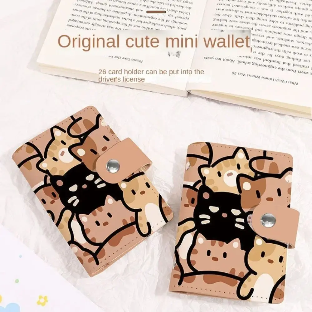 New Cartoon Cat Print Mini Wallet Large Capacity Card Holder Portable Cute Small ID Storage Bag Card Case Multi-Card Holder