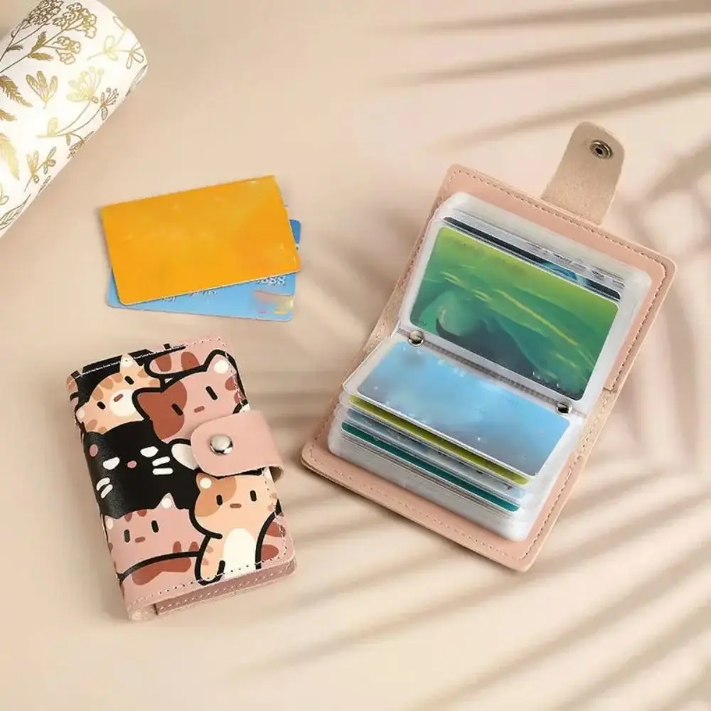 New Cartoon Cat Print Mini Wallet Large Capacity Card Holder Portable Cute Small ID Storage Bag Card Case Multi-Card Holder