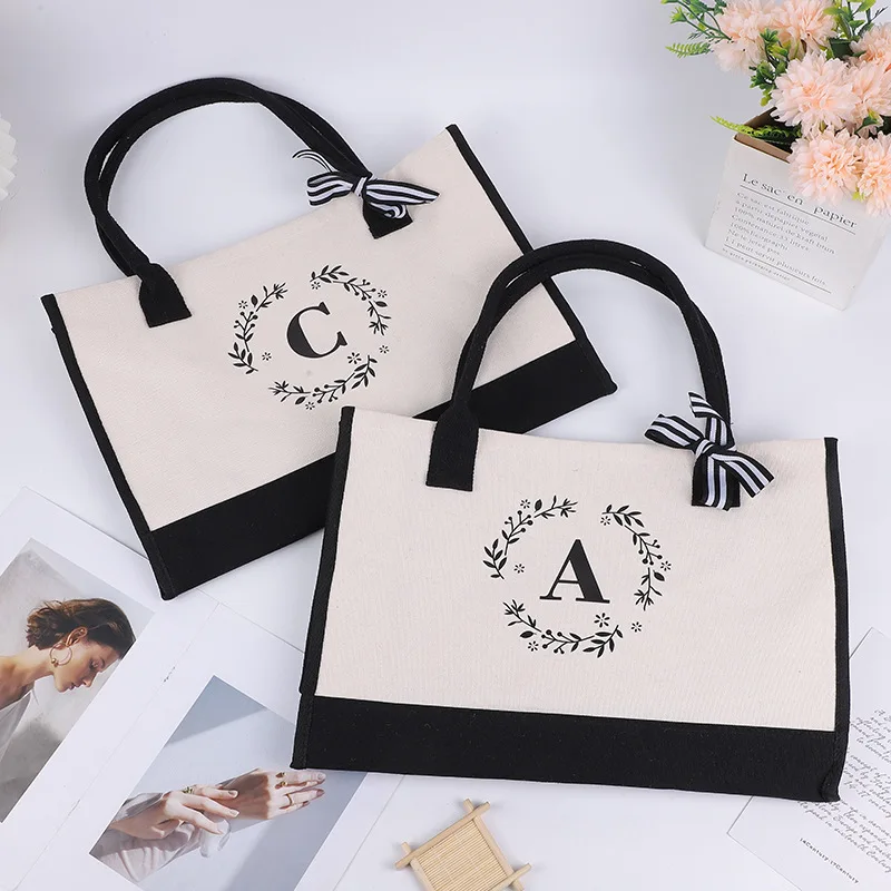 Canvas Tote Bags Letter Beach Bag Birthday WeddingGift Personalized Boutique Business Logo Fashion Big Capacity Shopping Bolsos