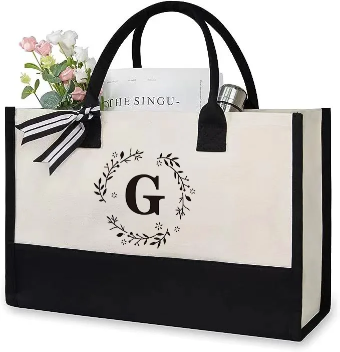 Canvas Tote Bags Letter Beach Bag Birthday WeddingGift Personalized Boutique Business Logo Fashion Big Capacity Shopping Bolsos