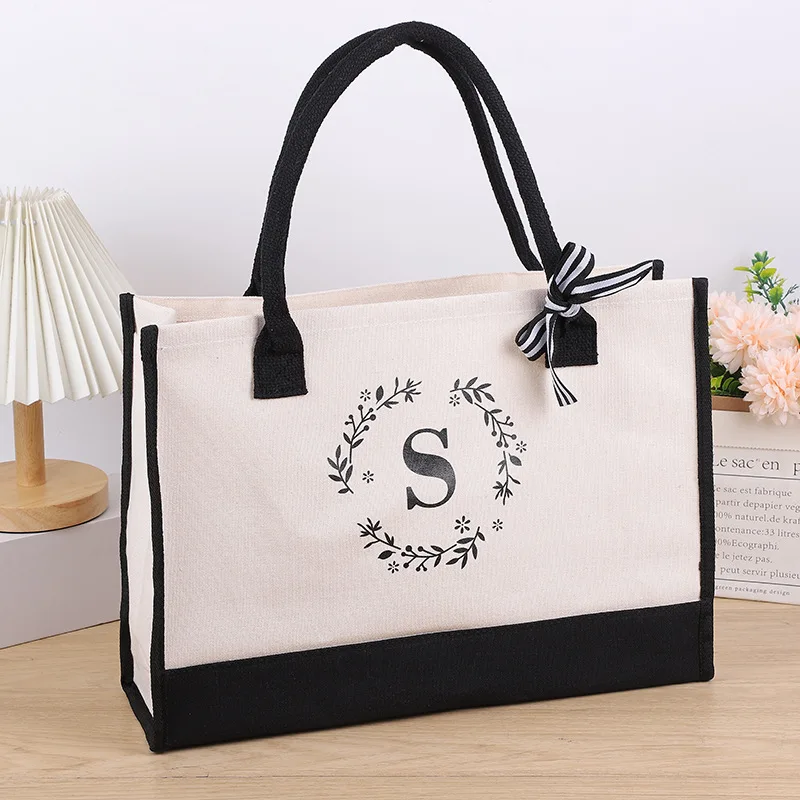 Canvas Tote Bags Letter Beach Bag Birthday WeddingGift Personalized Boutique Business Logo Fashion Big Capacity Shopping Bolsos