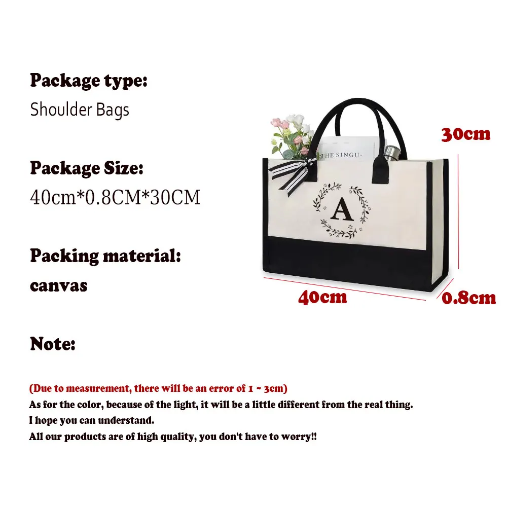 Canvas Tote Bags Letter Beach Bag Birthday WeddingGift Personalized Boutique Business Logo Fashion Big Capacity Shopping Bolsos