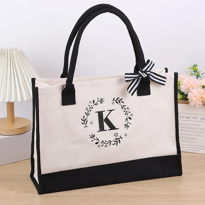 Canvas Tote Bags Letter Beach Bag Birthday WeddingGift Personalized Boutique Business Logo Fashion Big Capacity Shopping Bolsos