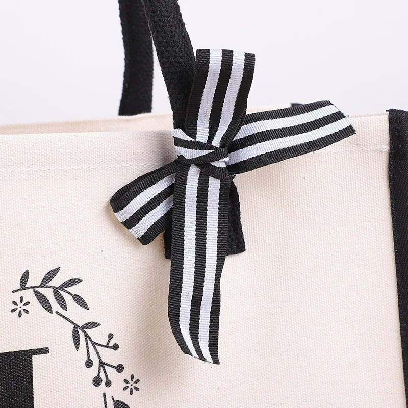 Canvas Tote Bags Letter Beach Bag Birthday WeddingGift Personalized Boutique Business Logo Fashion Big Capacity Shopping Bolsos