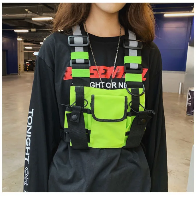 Functional Tactical Chest Rig Bag Unisex Hip Hop Vest Streetwear Bag Waist Pack Reflective walkie-talkie package Women Chest Bag