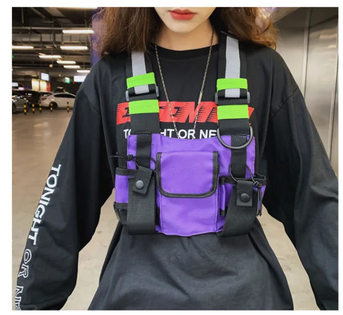 Functional Tactical Chest Rig Bag Unisex Hip Hop Vest Streetwear Bag Waist Pack Reflective walkie-talkie package Women Chest Bag