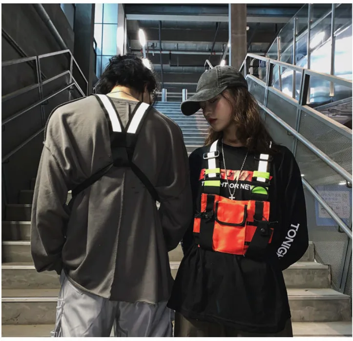 Functional Tactical Chest Rig Bag Unisex Hip Hop Vest Streetwear Bag Waist Pack Reflective walkie-talkie package Women Chest Bag