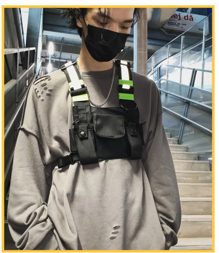 Functional Tactical Chest Rig Bag Unisex Hip Hop Vest Streetwear Bag Waist Pack Reflective walkie-talkie package Women Chest Bag