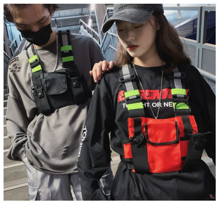 Functional Tactical Chest Rig Bag Unisex Hip Hop Vest Streetwear Bag Waist Pack Reflective walkie-talkie package Women Chest Bag