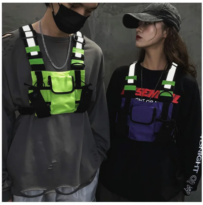 Functional Tactical Chest Rig Bag Unisex Hip Hop Vest Streetwear Bag Waist Pack Reflective walkie-talkie package Women Chest Bag