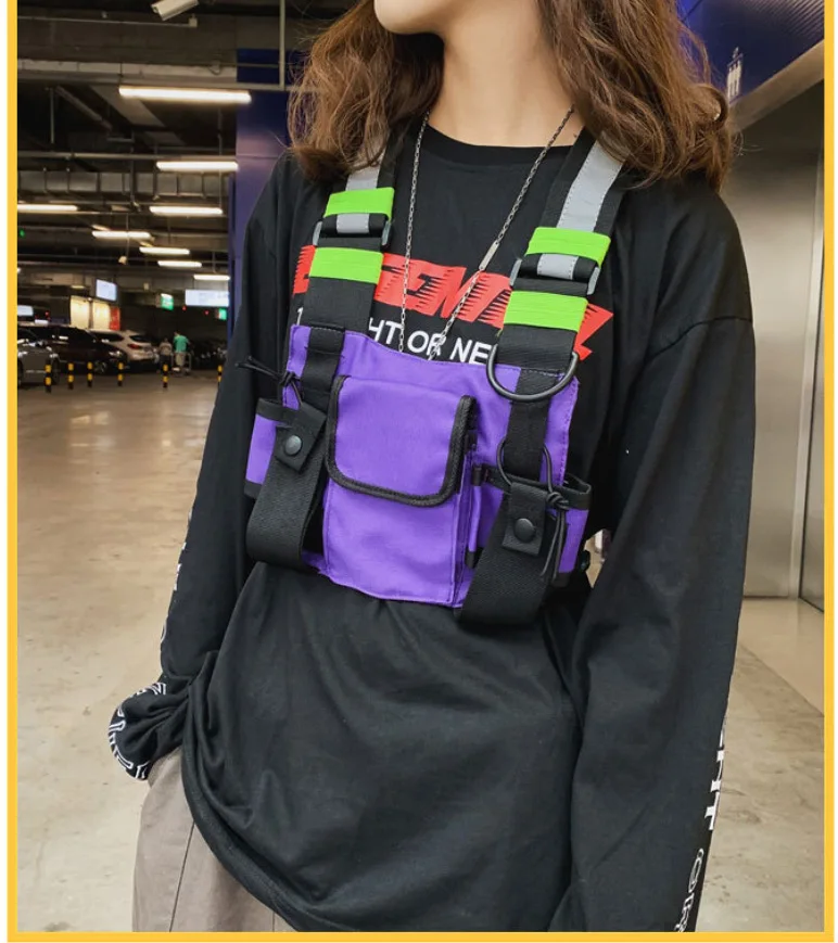 Functional Tactical Chest Rig Bag Unisex Hip Hop Vest Streetwear Bag Waist Pack Reflective walkie-talkie package Women Chest Bag
