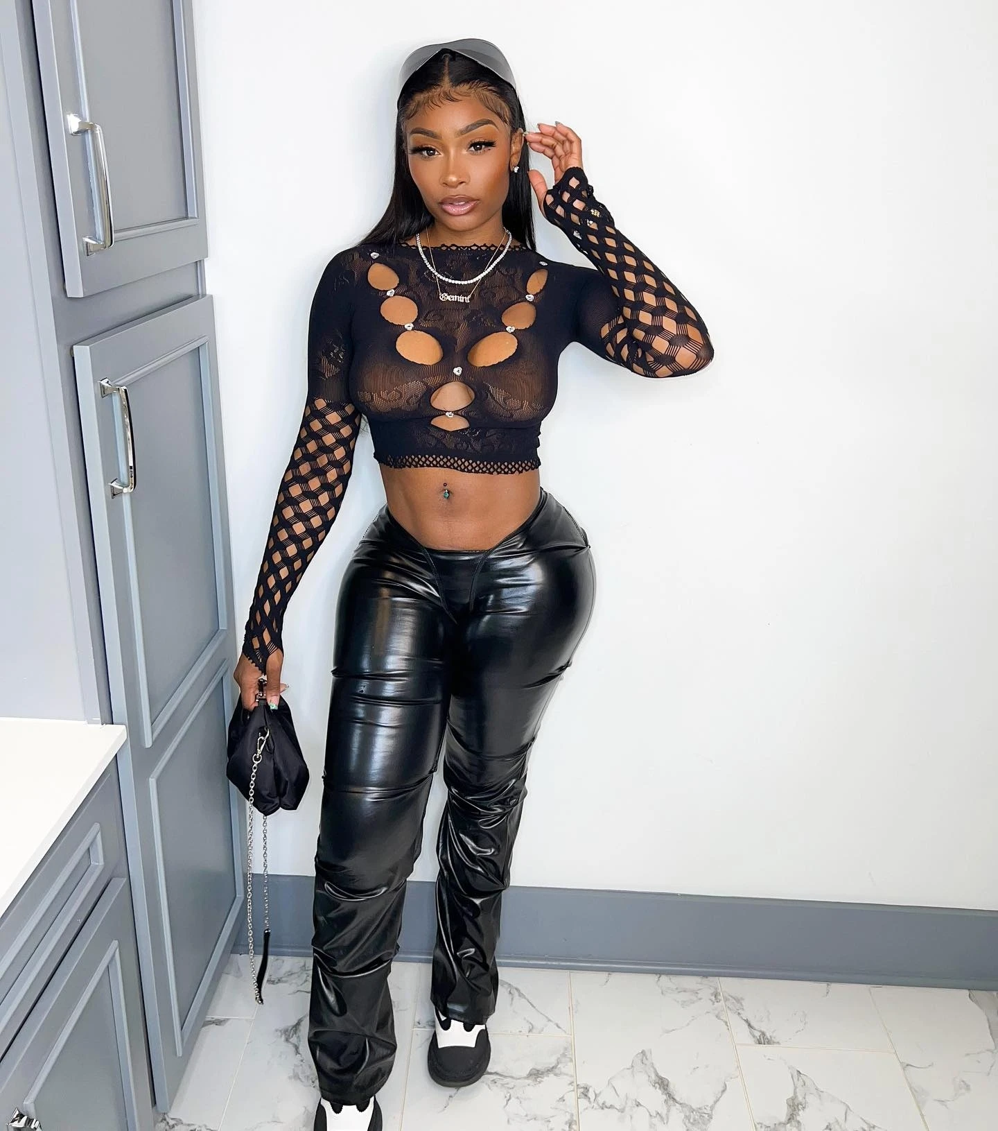 Women's PU leather pants long pants pile up pants cool retro Low waisted street party pants