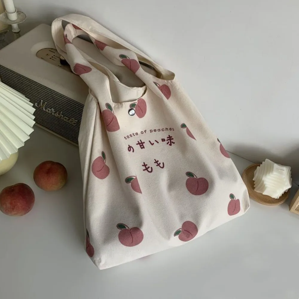 Cute Strawberry Tote Bag Aesthetic for School Girls Purses Shopper Designer Handbag Women Peach Print Eco Shoulder Bags
